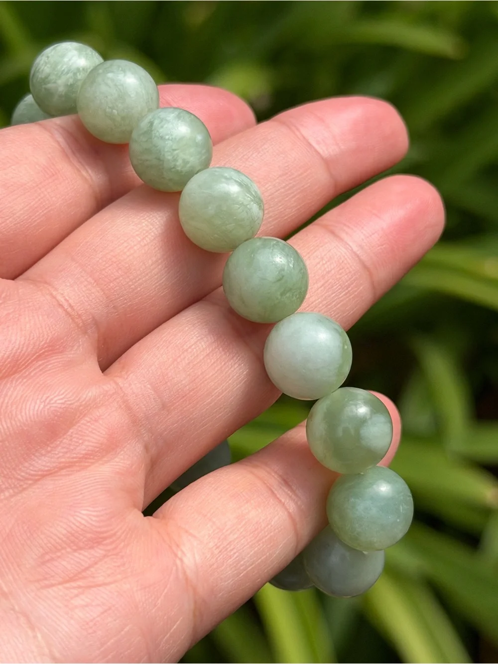 12mm Stretchable Green White Xiuyu Jade Bracelet 2250